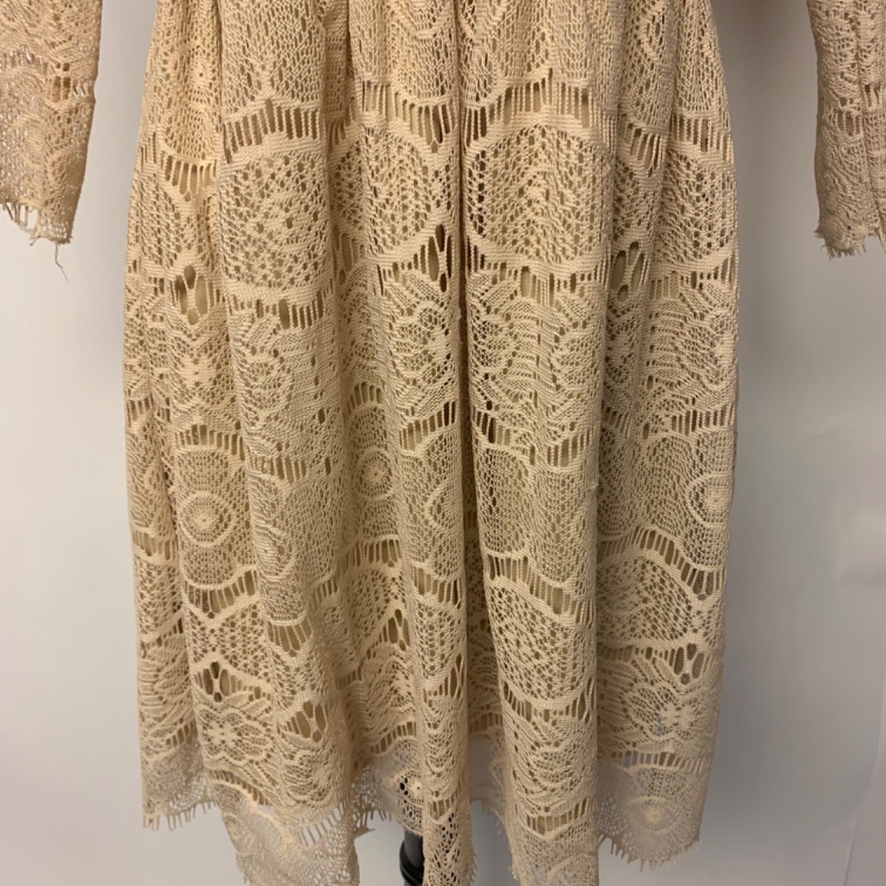 Mallory Dress Vintage Lace Cottagecore Whimsical Fairy Flowy Tan Womens SZ S - Picture 3 of 11